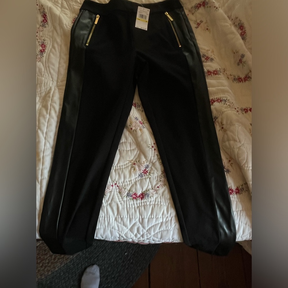 Brand New with Tags. Michael Kors Faux Leather and Material Leggings size M